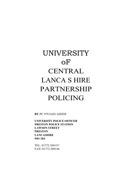 UNIVERSITY of CENTRAL LANCA S HIRE PARTNERSHIP POLICING