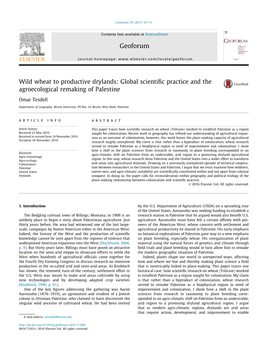 Wild Wheat to Productive Drylands: Global Scientiﬁc Practice and the Agroecological Remaking of Palestine