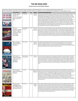 WHS Big Read Politics Books Suggestions