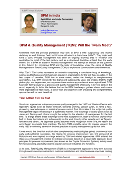 BPM & Quality Management (TQM): Will the Twain Meet?