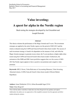 Value Investing; a Quest for Alpha in the Nordic Region