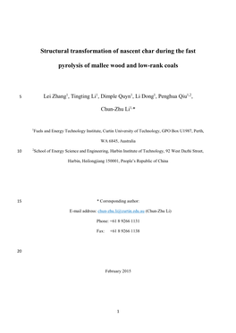 Structural Transformation of Nascent Char During the Fast Pyrolysis Of