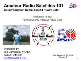 Amateur Radio Satellites 101 an Introduction to the AMSAT “Easy Sats”