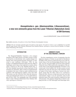 Xenosphinctes N. Gen. (Ataxioceratidae, Lithacoceratinae), a New Rare Ammonite Genus from the Lower Tithonian (Hybonotum Zone) of SW Germany