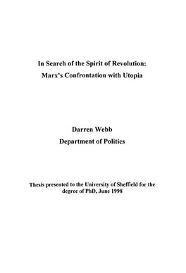 Marx's Confrontation with Utopia Darren Webb Department of Politics