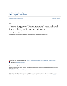 Charles Ruggiero's "Tenor Attitudes": an Analytical Approach to Jazz