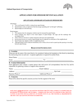 Application for Speed Bump Installation