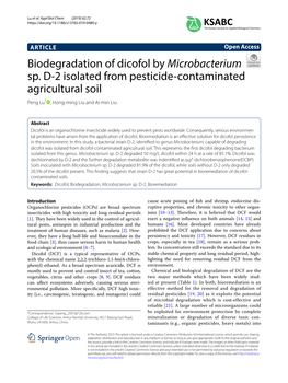 Biodegradation of Dicofol by Microbacterium Sp. D-2 Isolated