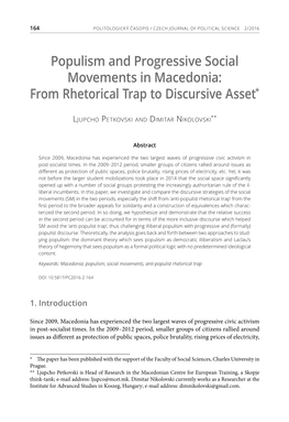 Populism and Progressive Social Movements in Macedonia: from Rhetorical Trap to Discursive Asset*