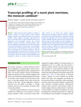 Transcript Profiling of a Novel Plant Meristem, the Monocot Cambium