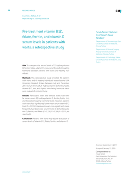 Pre-Treatment Vitamin B12, Folate, Ferritin, and Vitamin D Serum Levels