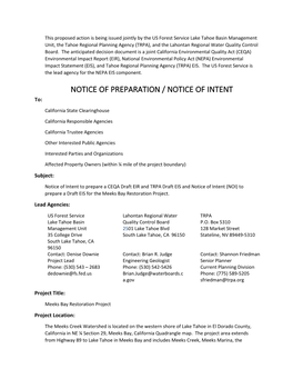 Meeks Bay Restoration Project Notice