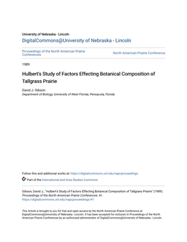 Hulbert's Study of Factors Effecting Botanical Composition of Tallgrass Prairie