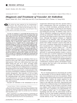 Venous Air Embolism, Result- Retrospective Study of Patients with Venous Or Arterial Ing in Prompt Hemodynamic Improvement