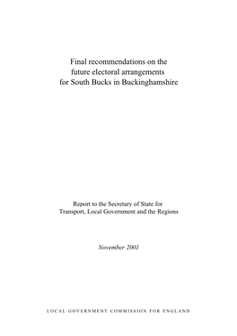 Final Recommendations on the Future Electoral Arrangements for South Bucks in Buckinghamshire