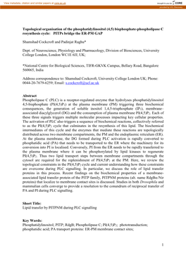 (4,5) Bisphosphate-Phospholipase C Resynthesis Cycle: Pitps Bridge the ER-PM GAP