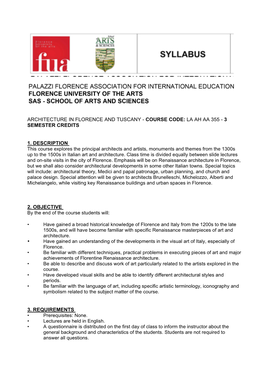 Architecture in Florence and Tuscany - Course Code: La Ah Aa 355 - 3 Semester Credits