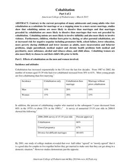 Cohabitation Part 1 of 2 American College of Pediatricians – March 2015