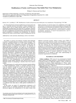 Modifications of Nucleic Acid Precursors That Inhibit Plant Virus Multiplication