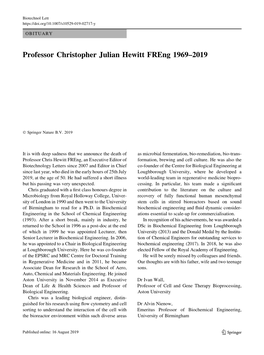 Professor Christopher Julian Hewitt Freng 1969–2019