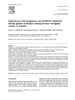 Experiences from Pregnancy and Childbirth Related to Female Genital Mutilation Among Eritrean Immigrant Women in Sweden