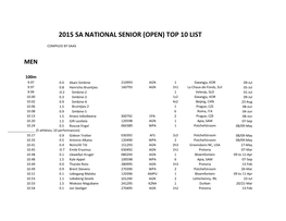 2015 Sa National Senior (Open) Top 10 List