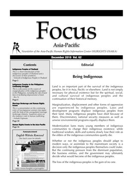 ASIA-PACIFIC APRIL 2010 VOLUME 59 Focus Asia-Pacific Newsletter of the Asia-Paciﬁc Human Rights Information Center (HURIGHTS OSAKA) December 2010 Vol