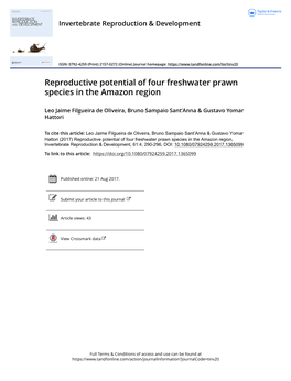 Reproductive Potential of Four Freshwater Prawn Species in the Amazon Region