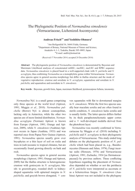 The Phylogenetic Position of Normandina Simodensis (Verrucariaceae, Lichenized Ascomycota)