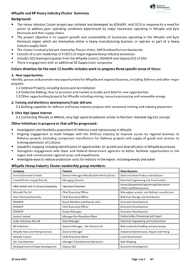 Whyalla and EP Heavy Industry Cluster Summary Background