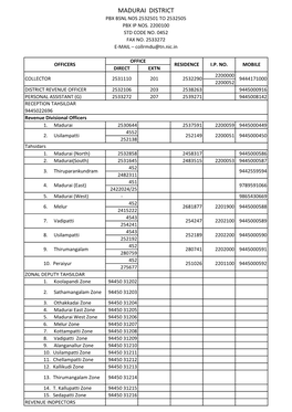 Madurai District Pbx Bsnl Nos 2532501 to 2532505 Pbx Ip Nos