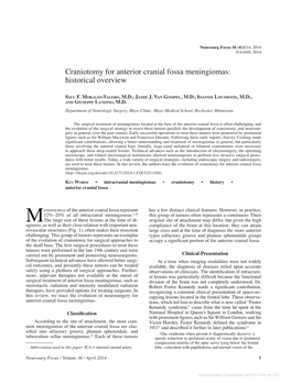 Craniotomy for Anterior Cranial Fossa Meningiomas: Historical Overview