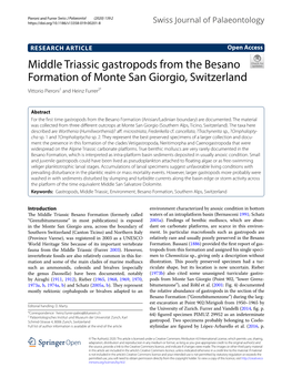 Middle Triassic Gastropods from the Besano Formation of Monte San Giorgio, Switzerland Vittorio Pieroni1 and Heinz Furrer2*