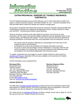 Extra-Provincial Vendors of Taxable Insurance Contracts