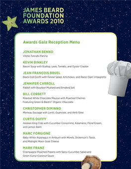 Awards Gala Reception Menu