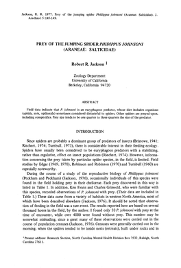 Prey of the Jumping Spider Phidippus Johnsoni (Araneae : Salticidae)