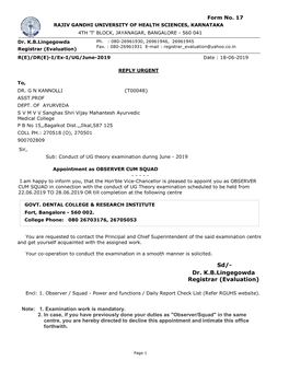 Dr. K.B.Lingegowda Registrar (Evaluation) Sd