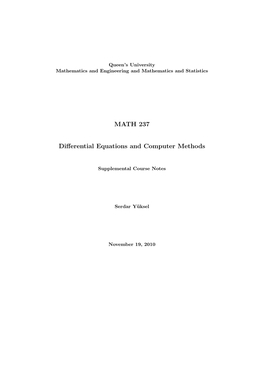 MATH 237 Differential Equations and Computer Methods