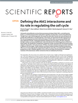 Defining the Akt1 Interactome and Its Role in Regulating the Cell Cycle