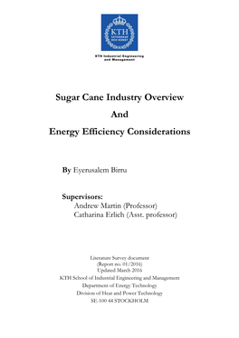 Sugar Cane Industry Overview and Energy Efficiency Considerations