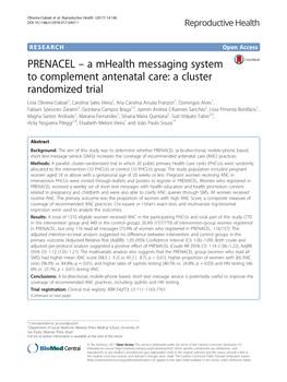 PRENACEL – a Mhealth Messaging System to Complement Antenatal Care