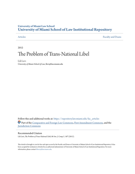 The Problem of Trans-National Libel, 60 Am