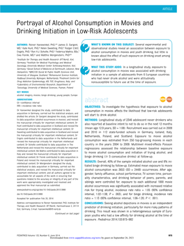 Portrayal of Alcohol Consumption in Movies and Drinking Initiation in Low-Risk Adolescents