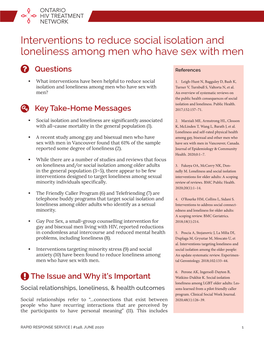 Interventions to Reduce Social Isolation and Loneliness Among Men Who Have Sex with Men
