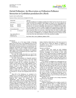 Orchid Pollination: an Observation on Pollination-Pollinator Interaction in Cymbidium Pendulum (Sw.) Roxb