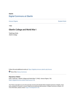 Oberlin College and World War I