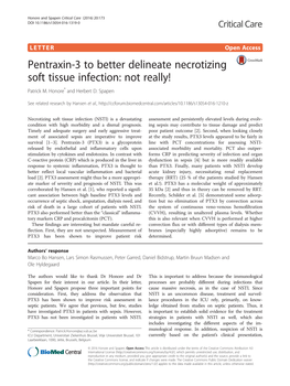 Pentraxin-3 to Better Delineate Necrotizing Soft Tissue Infection: Not Really! Patrick M