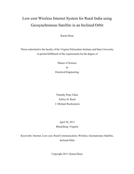Low-Cost Wireless Internet System for Rural India Using Geosynchronous Satellite in an Inclined Orbit