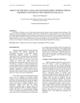 Impact of the Kra Canal on Container Ships' Shipping