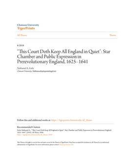 "This Court Doth Keep All England in Quiet": Star Chamber and Public Expression in Prerevolutionary England, 1625–1641 Nathaniel A